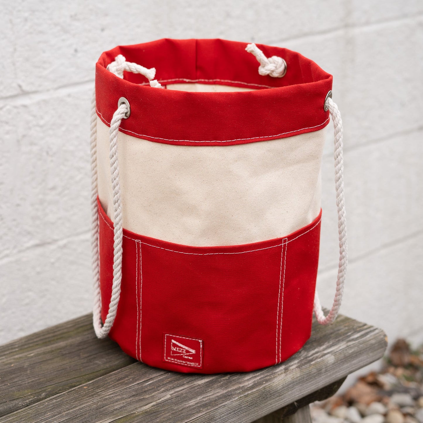 Mezz Canvas Rope Handle Bucket Bag Red