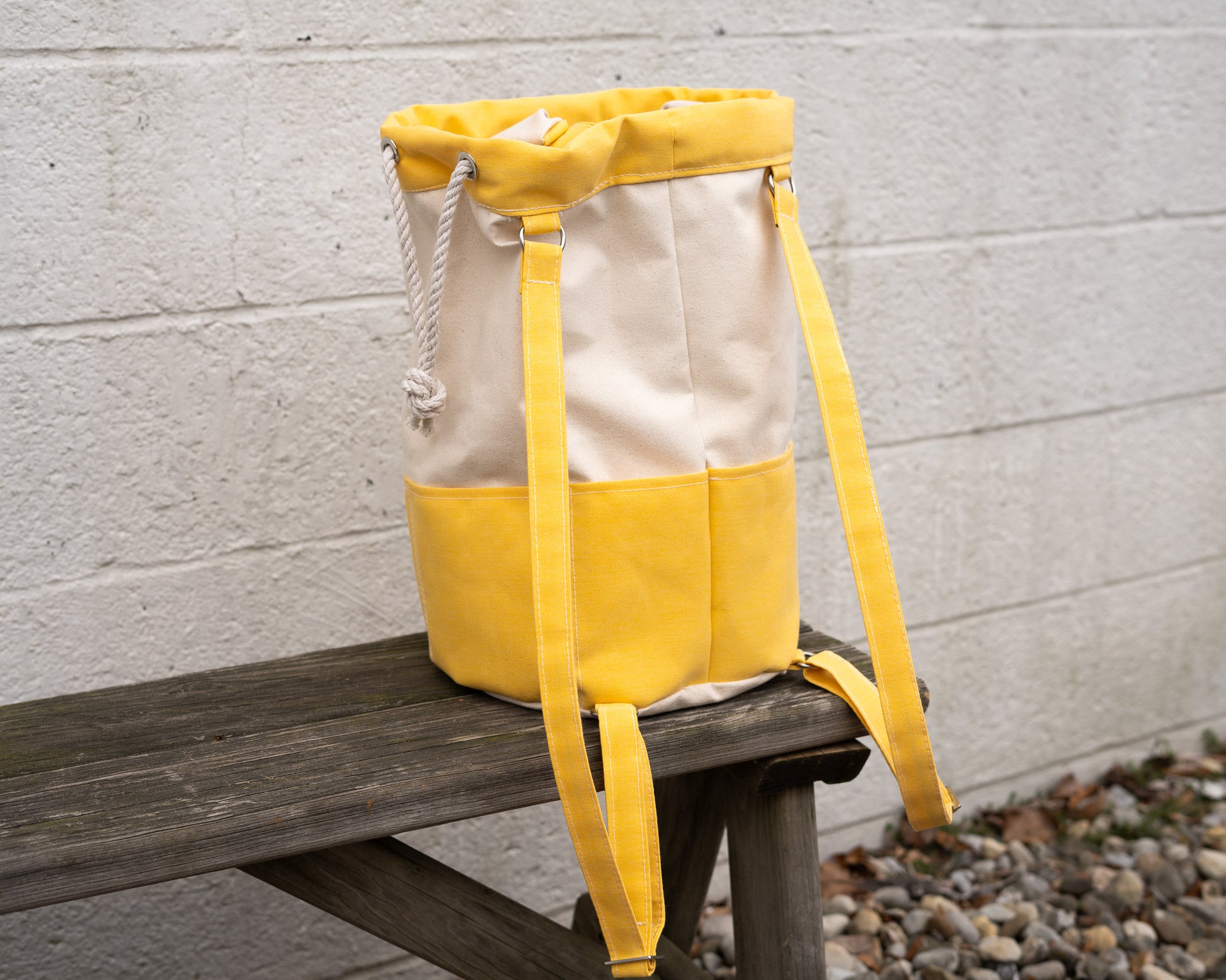 yellow Rolltop Canvas Backpack straps