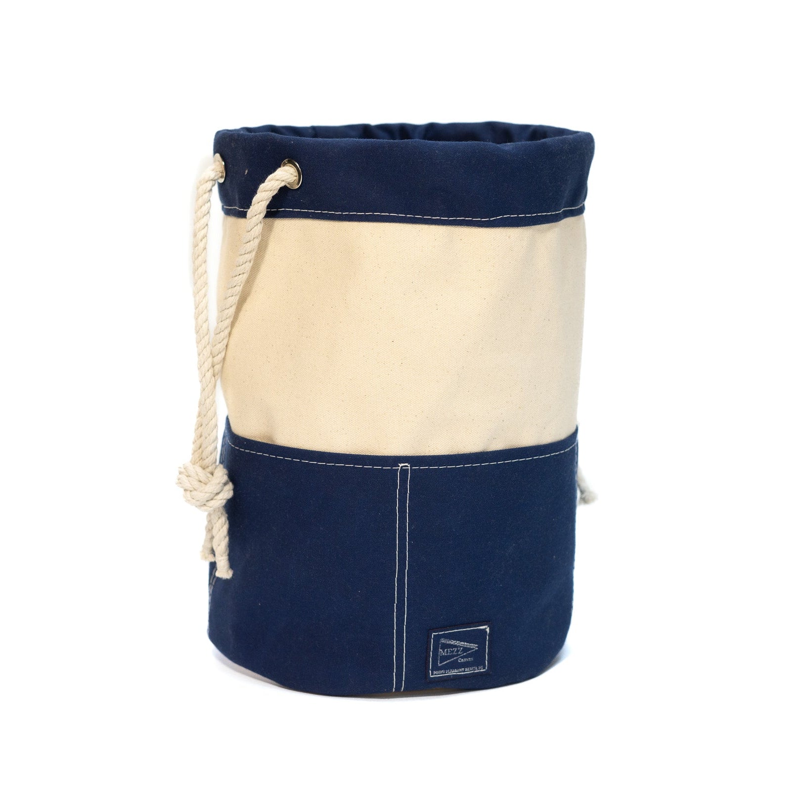 Handcrafted Canvas Drawstring Rigger Bucket Bag Blue