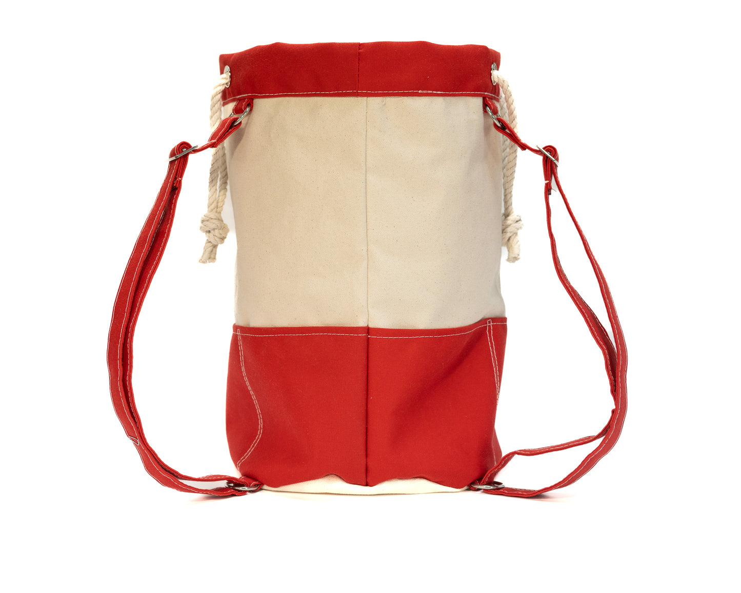 Red Canvas Rolltop Backpack beach bag Straps