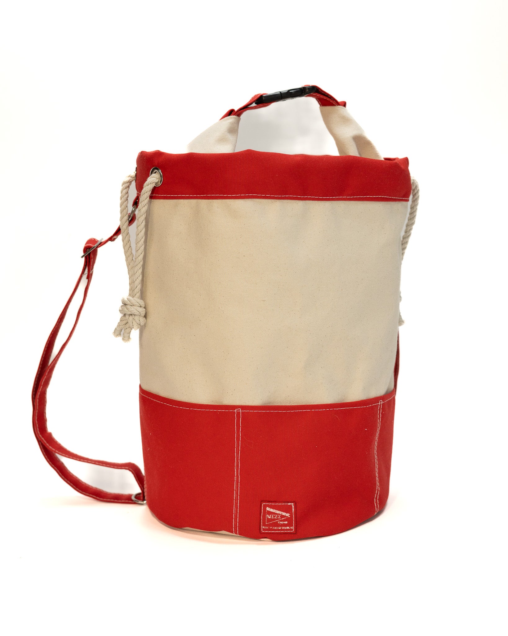 Red Nautical Canvas Rolltop Backpack closure