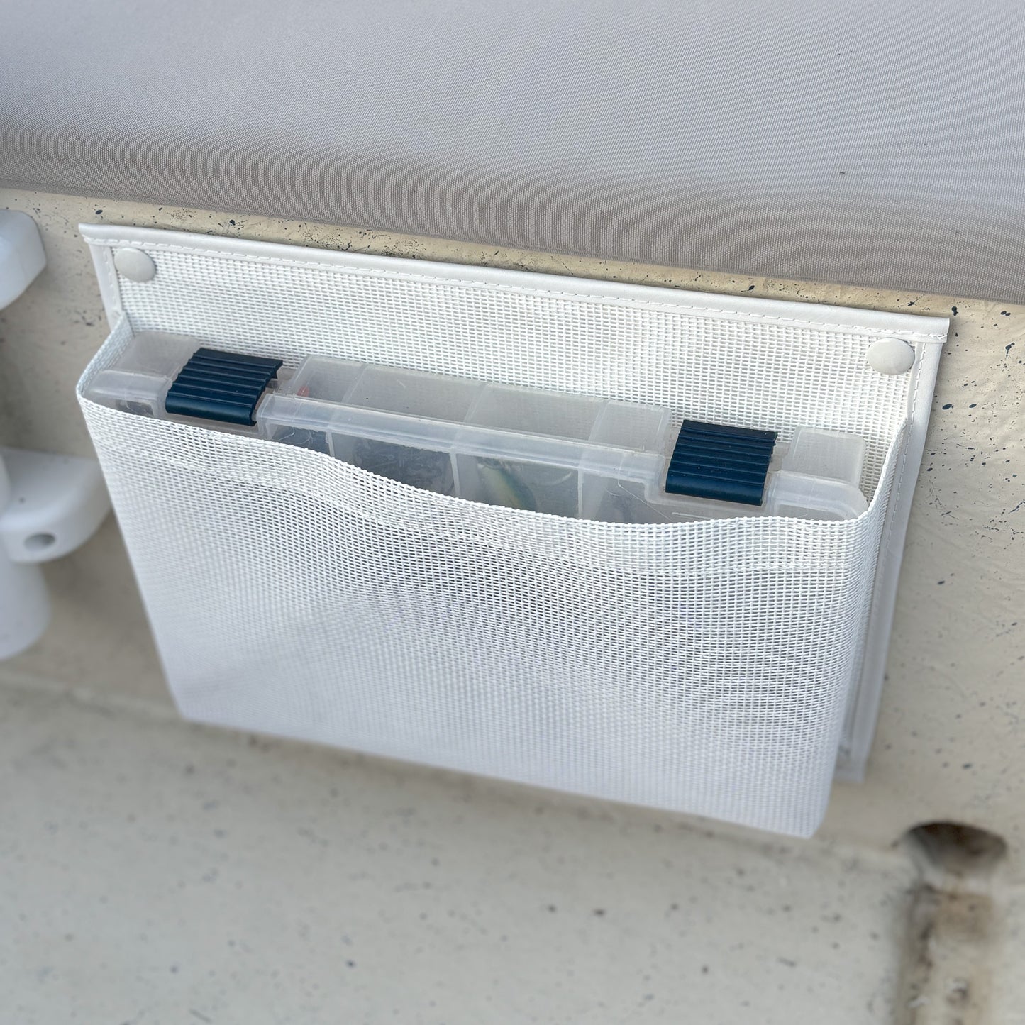 Marine Mesh Single Tackle Box Boat Storage Sleeve (Screw or Adhesive Mount)