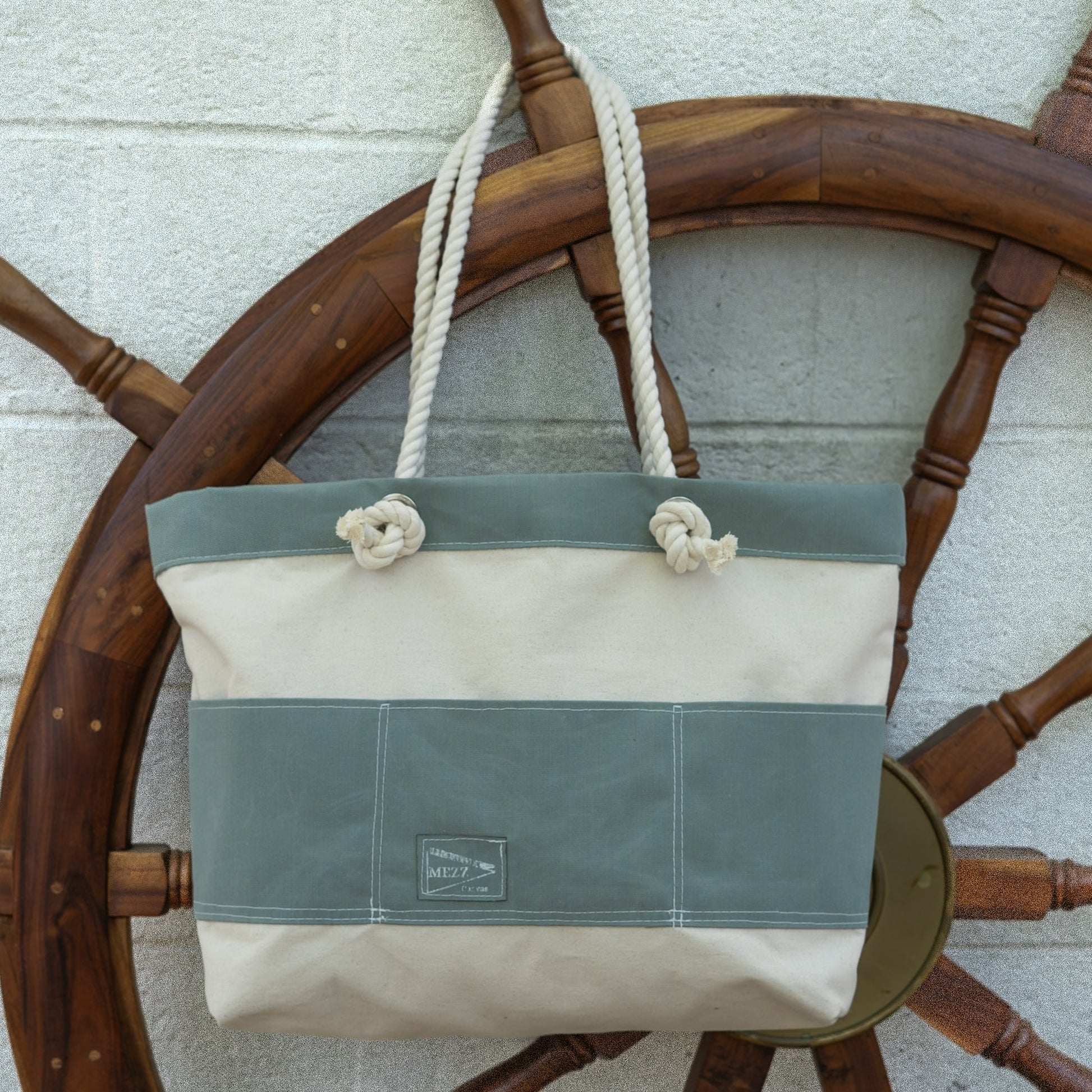 Spa rope handle canvas beach tote bag