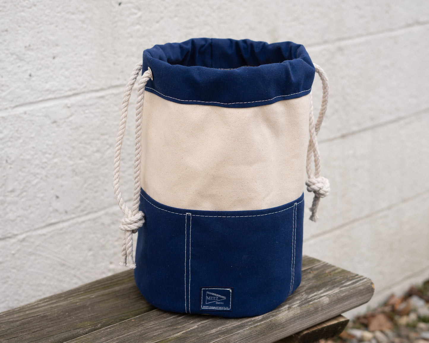 Mezz Canvas Drawstring Rigger Bucket Bag Blue