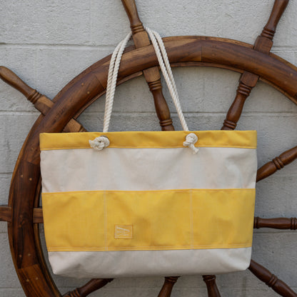 Large yellow rope handle canvas beach tote bag