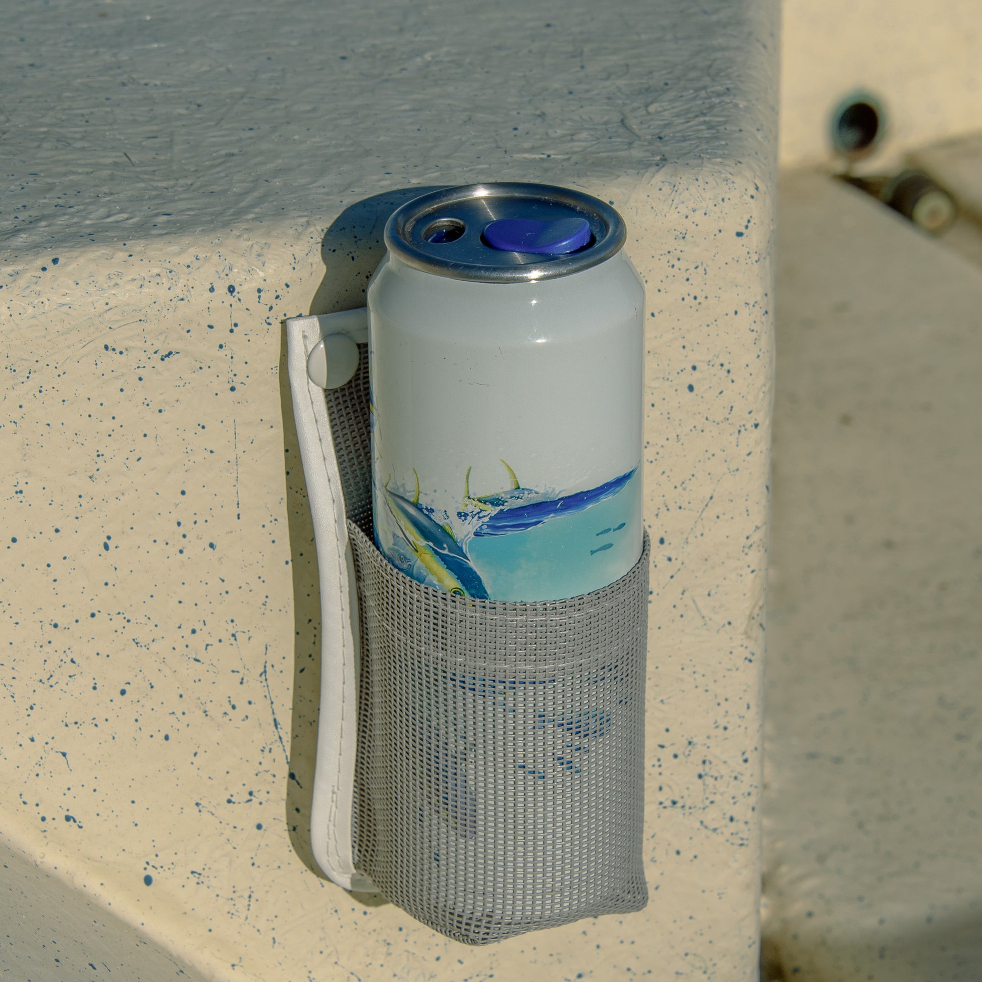 Grey Boat Cup Holder with a 16oz. Water Bottle