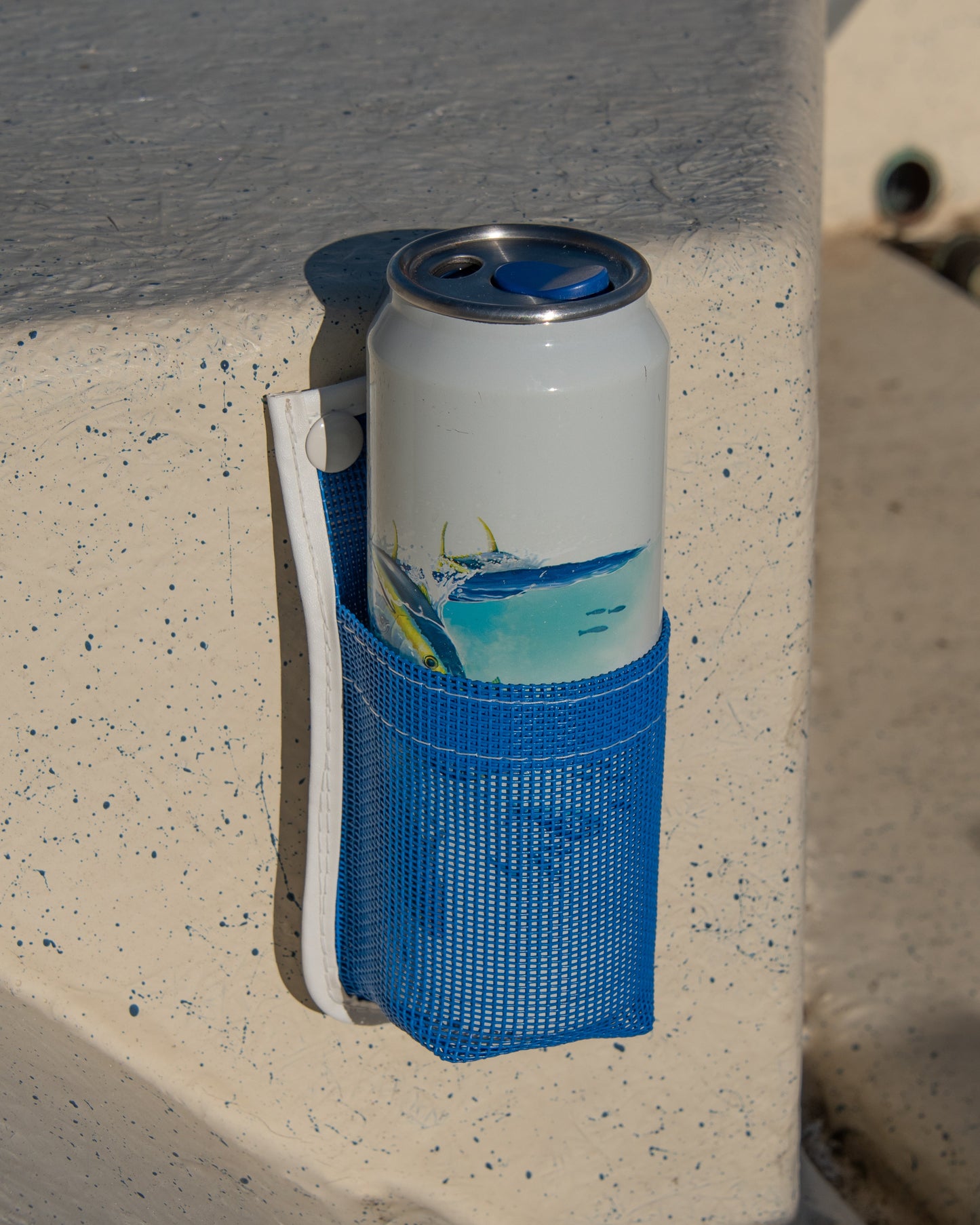 Blue/ White Adhesive Boat Mounted Fabric Drink Holder