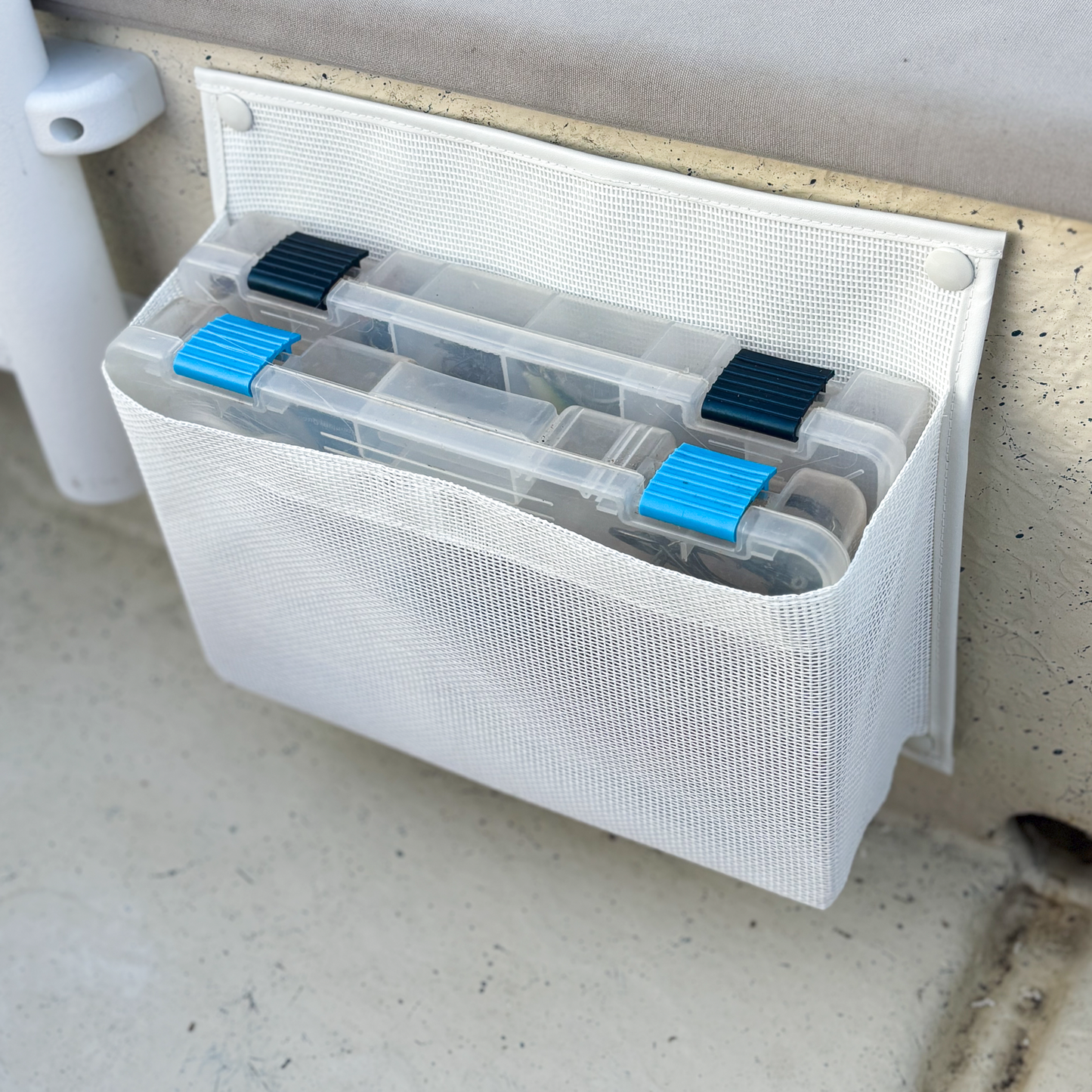 Marine Mesh sleeve made to hold two small fishing tackleboxes